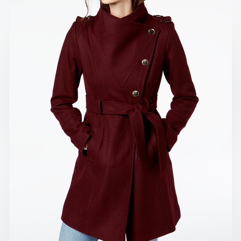 GUESS Wool Women’s Asymmetrical Skirted Walker Coat
